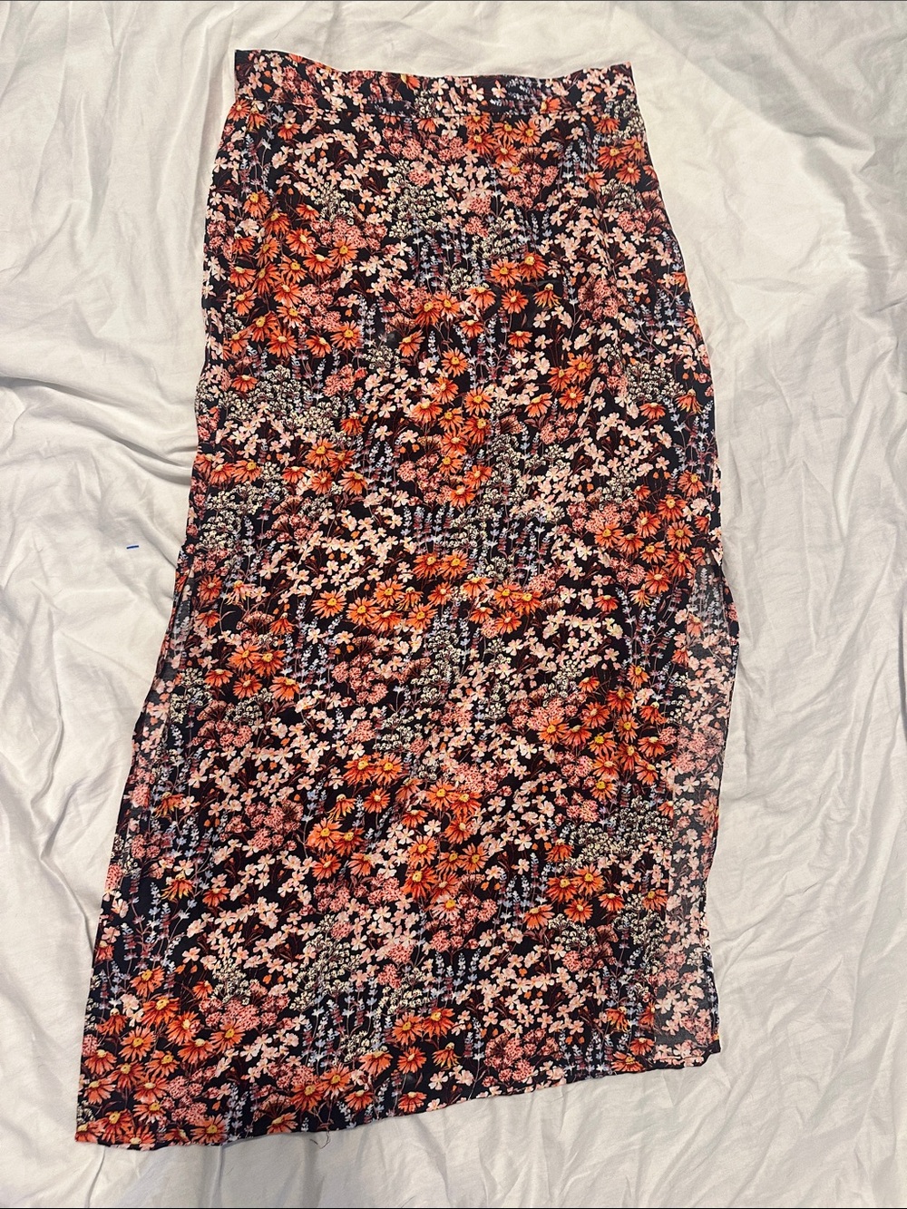 H&M Black Midi Skirt with Orange & Pink Floral Print